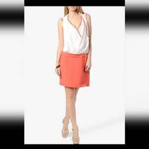 Stefanel dress georgette Silk White & coral color/ robe soie couleur blanc et co